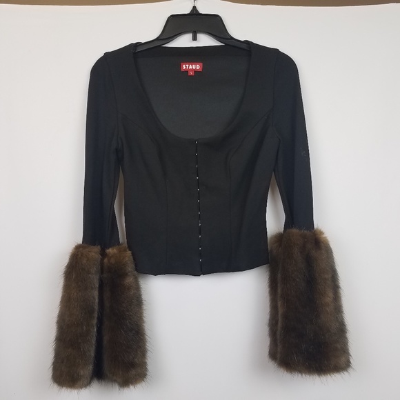 Staud Tops - Staud black top with fur lined sleeves small